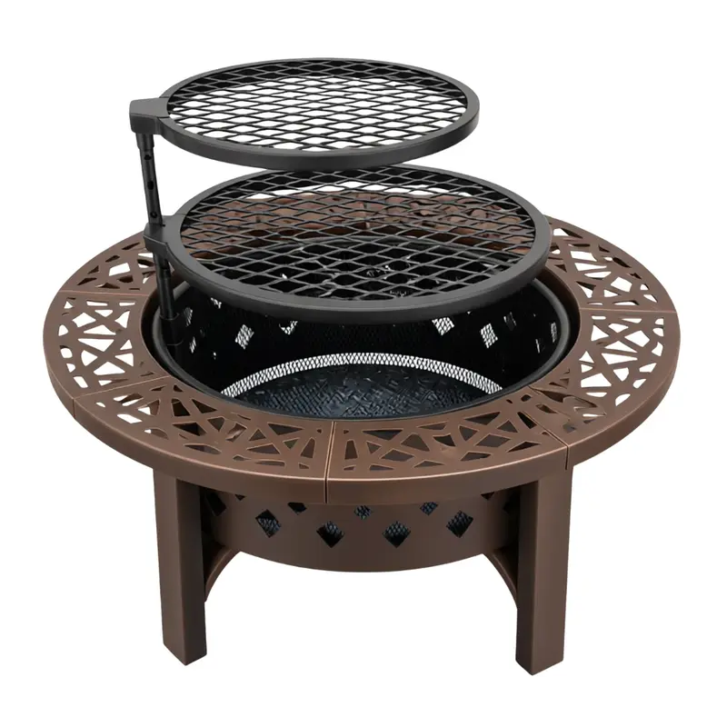 36-Zoll-Feuerstelle mit Holzfeuer und Doppelgrills sowie Tischplatte