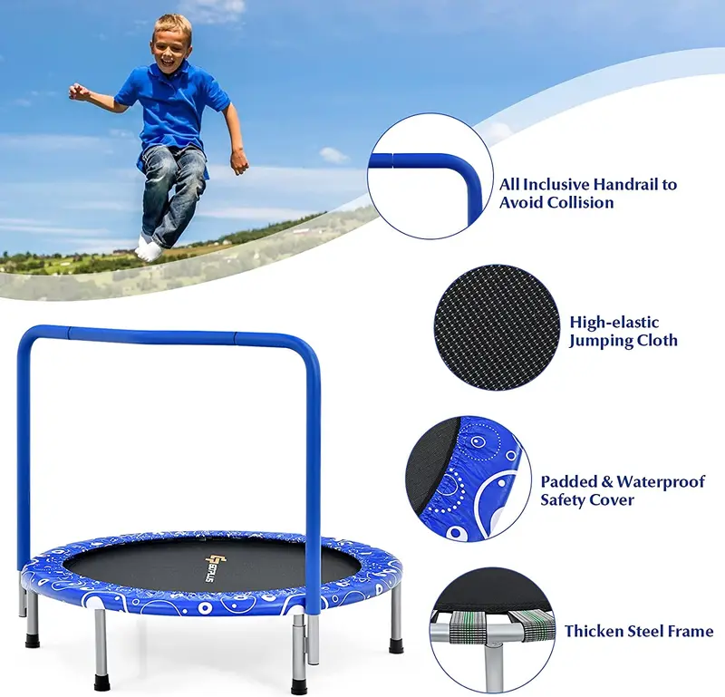 36-Zoll-Kinder-Trampolin, klappbares Mini-Rebounder mit vollständig ummanteltem Griff und Sicherheitspolster
