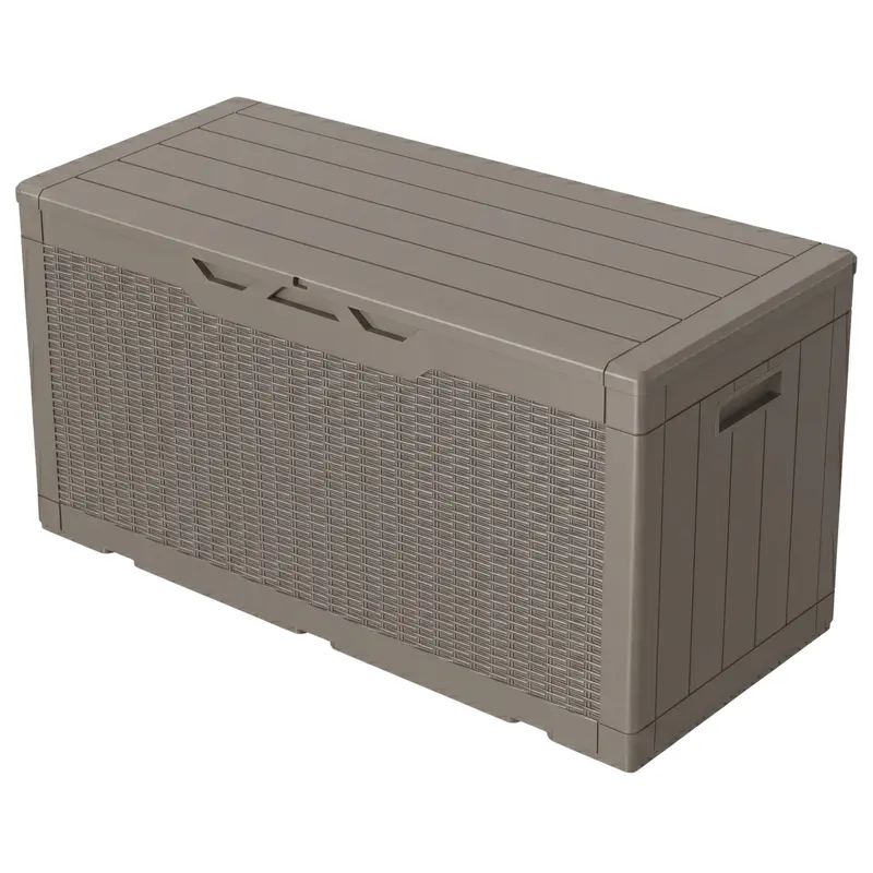 378,5-L-Aufbewahrungsbox für die Terrasse mit hydraulischem Deckel und seitlichen Griffen