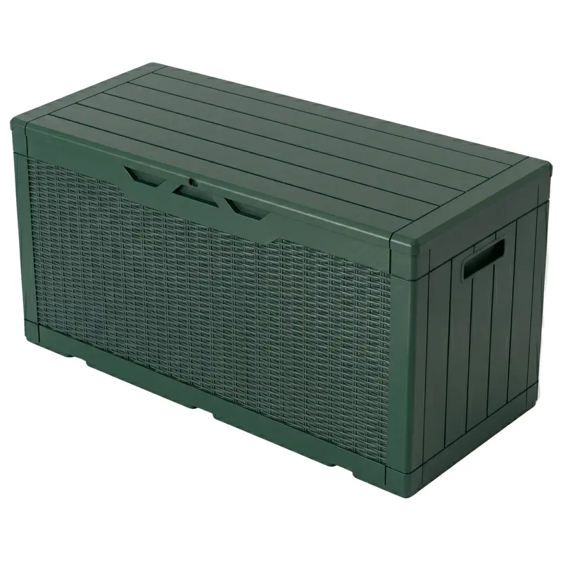 378,5-L-Aufbewahrungsbox für die Terrasse mit hydraulischem Deckel und seitlichen Griffen