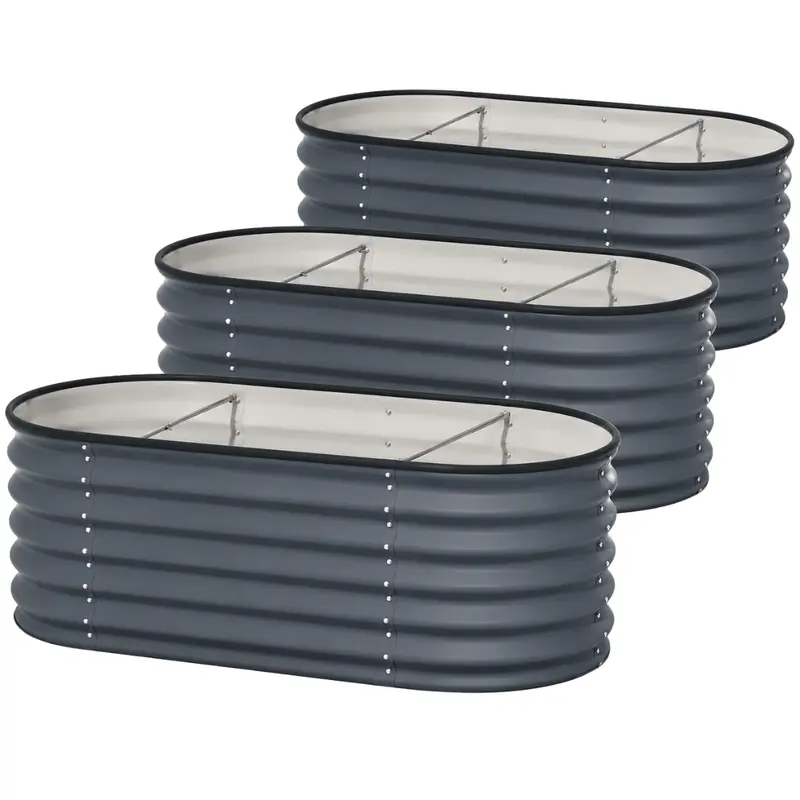 3er-Set galvanisierte Hochbeete, 4 x 2 x 1,5 ft, ovale Pflanzgefäße