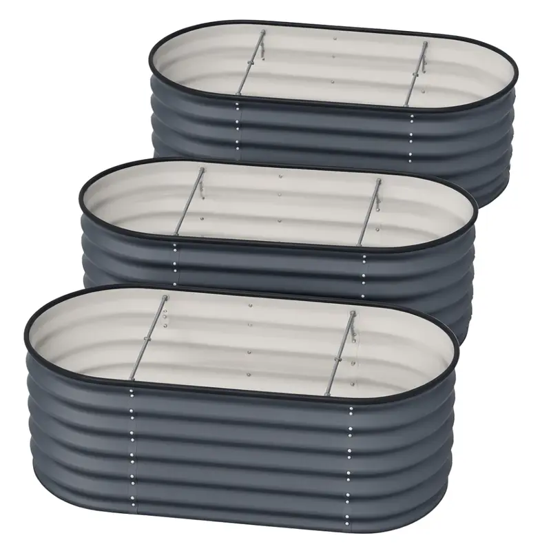 3er-Set galvanisierte Hochbeete, 4 x 2 x 1,5 ft, ovale Pflanzgefäße 2