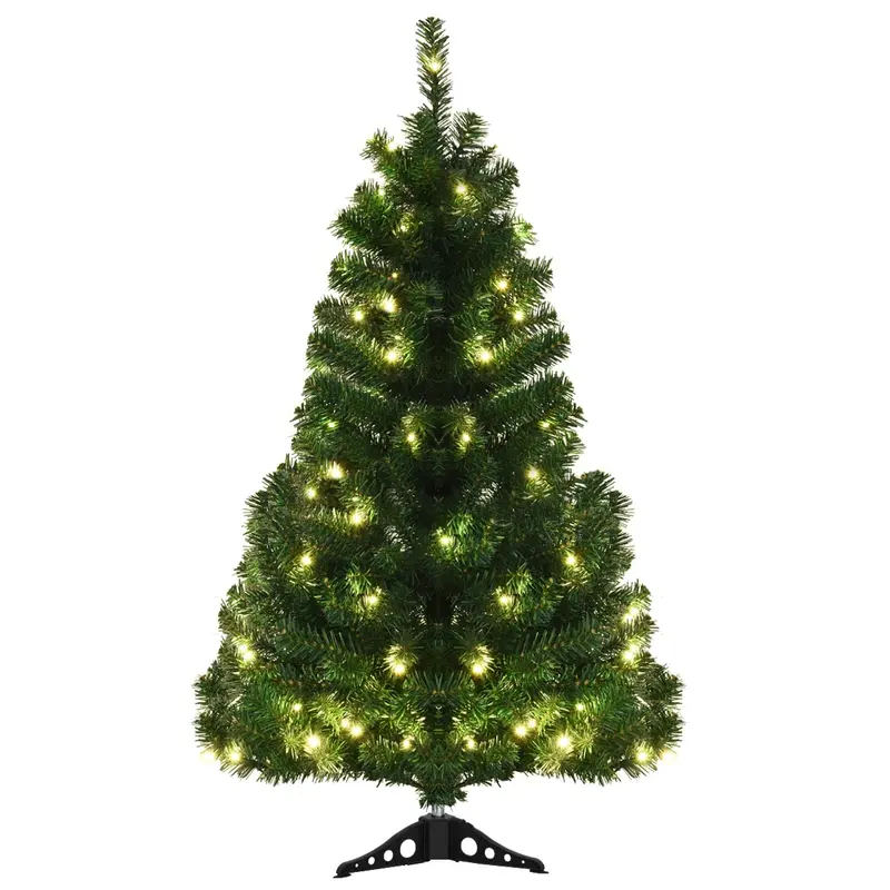 4-Fuß-vorgelichteter Weihnachtsbaum, künstlicher PVC-Weihnachtsbaum mit 100 warmweißen LED-Leuchten und stabilem dreieckigem Standfuß