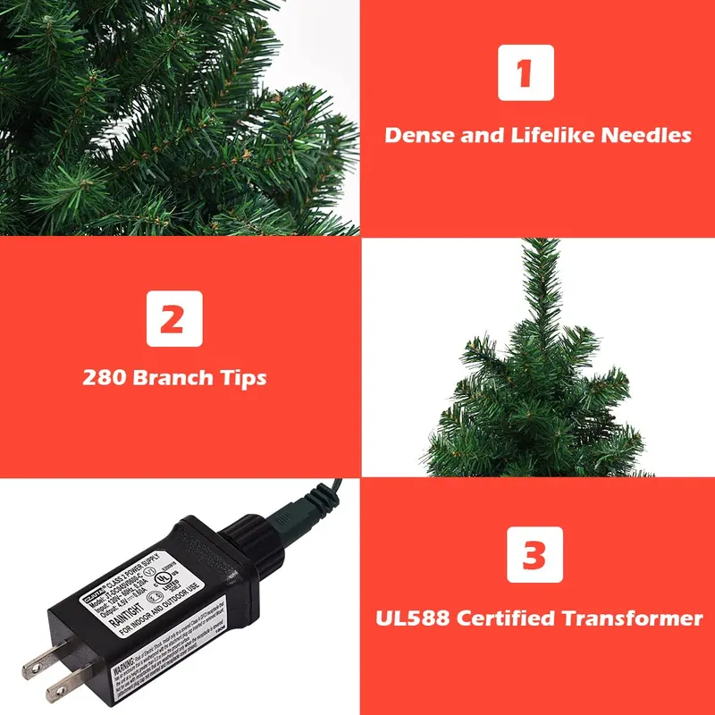 4-Fuß-vorgelichteter Weihnachtsbaum, künstlicher PVC-Weihnachtsbaum mit 100 warmweißen LED-Leuchten und stabilem dreieckigem Standfuß