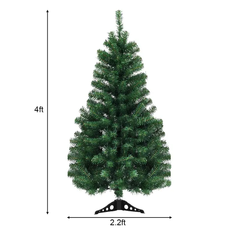 4-Fuß-vorgelichteter Weihnachtsbaum, künstlicher PVC-Weihnachtsbaum mit 100 warmweißen LED-Leuchten und stabilem dreieckigem Standfuß