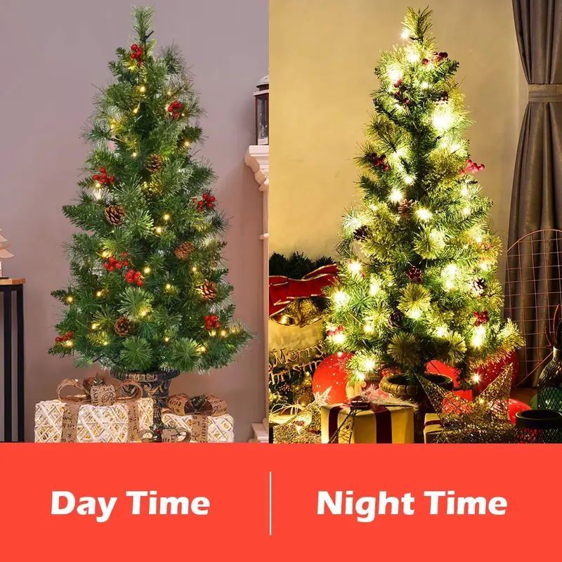 4-Fuß-Weihnachtsbaum mit Vorverkabelung – Tischbaum für Eingangsbereiche, künstlich, mit 60 LED-Leuchten
