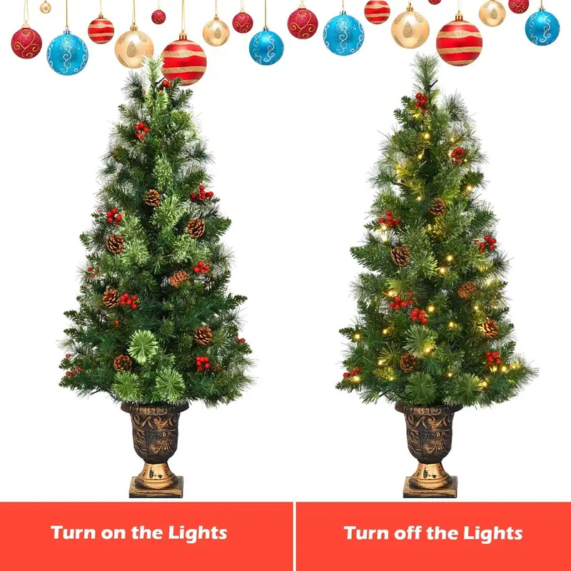 4-Fuß-Weihnachtsbaum mit Vorverkabelung – Tischbaum für Eingangsbereiche, künstlich, mit 60 LED-Leuchten