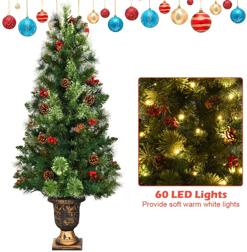 4-Fuß-Weihnachtsbaum mit Vorverkabelung – Tischbaum für Eingangsbereiche, künstlich, mit 60 LED-Leuchten
