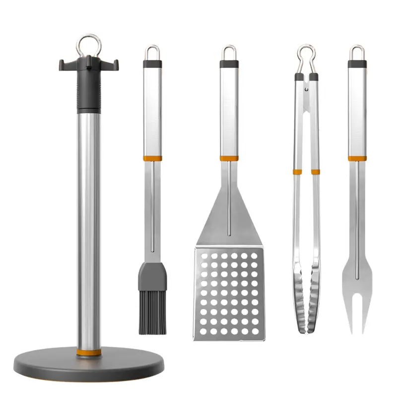 4-teiliges Edelstahl-Grill-Set mit drehbarem Ständer