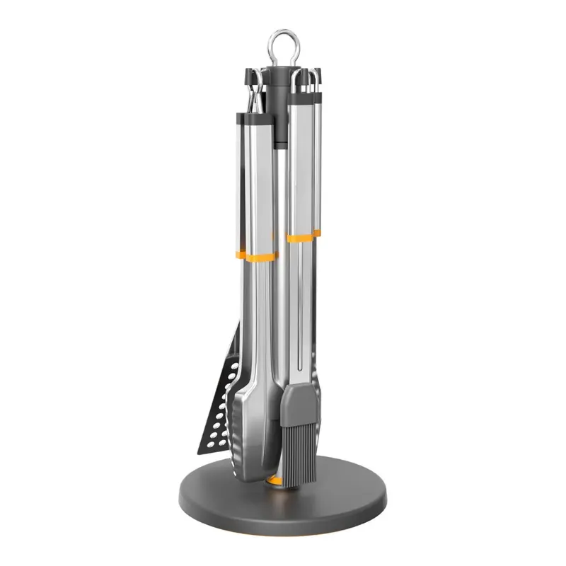 4-teiliges Edelstahl-Grill-Set mit drehbarem Ständer 2