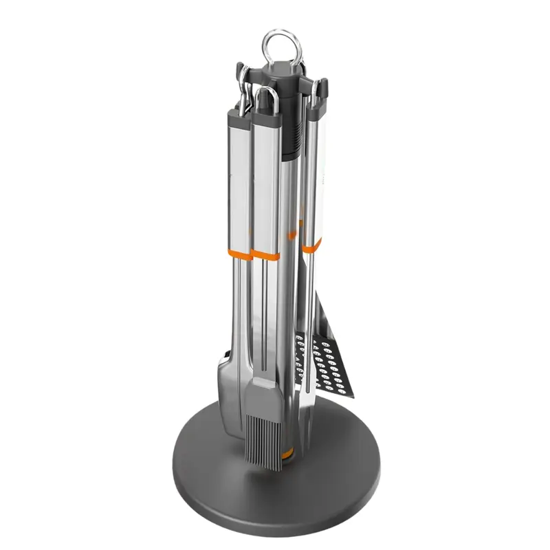 4-teiliges Edelstahl-Grill-Set mit drehbarem Ständer