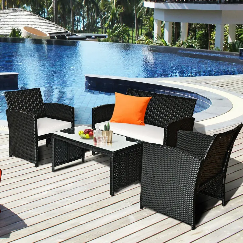 4-teiliges Gartenmöbel-Set aus Rattan – Gesprächssofa