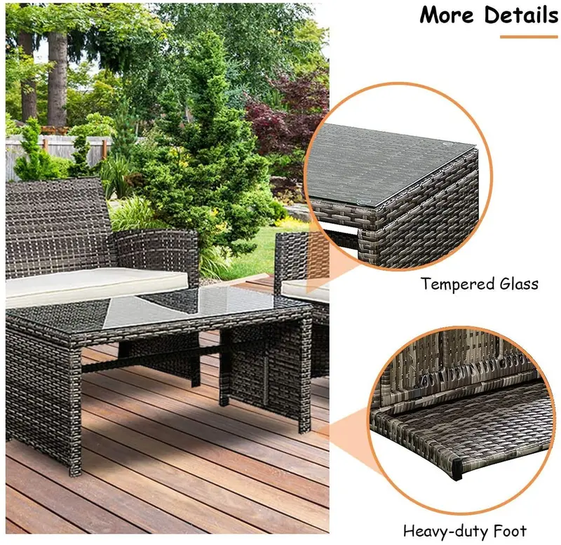 4-teiliges Gartenmöbel-Set aus Weidenkorb-Material für Außenbereiche wie Garten, Rasen, Pool oder Hinterhof (gemischtes Grau)