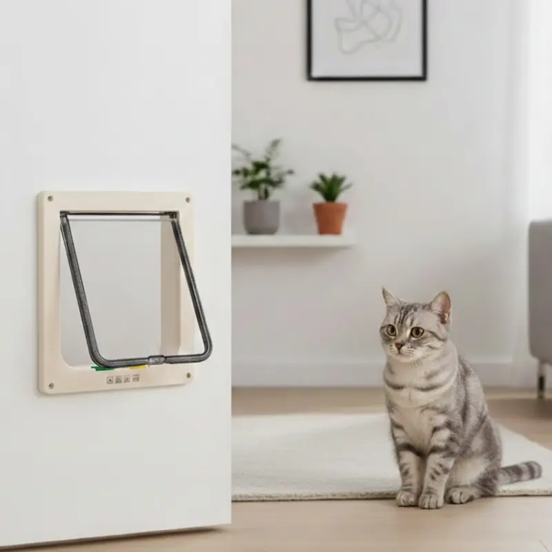 4-Wege-Verriegelungstierklappe für Katzen und kleine Hunde mit schwingendem Klappenschutz