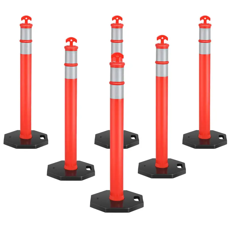 45"-Delineator-Stab-Kegel, 6er-Pack Verkehrskegel als Sicherheitsbarriere mit 4" reflektierenden Manschetten