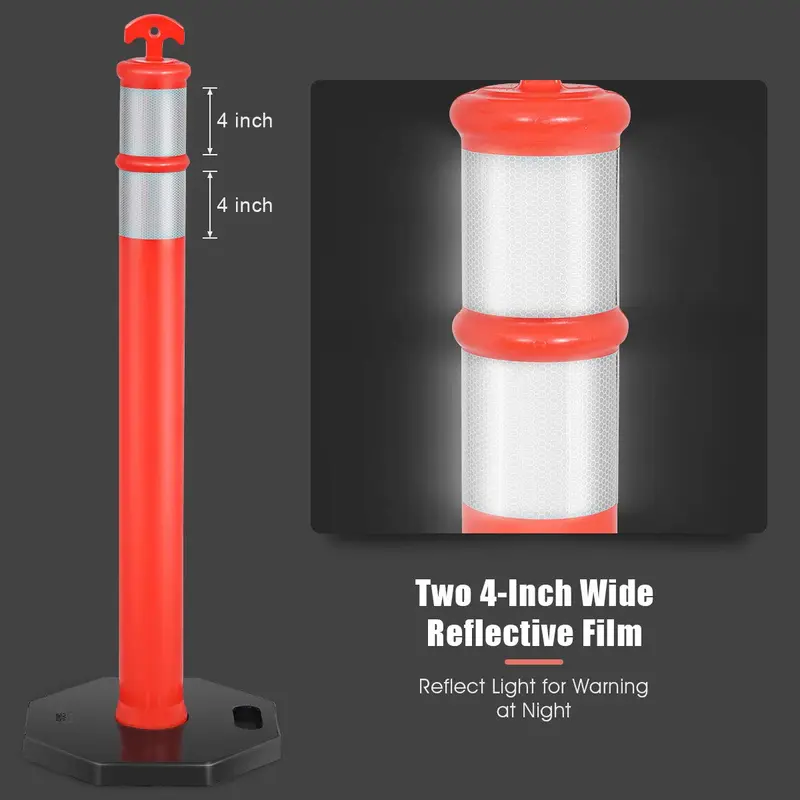 45"-Delineator-Stab-Kegel, 6er-Pack Verkehrskegel als Sicherheitsbarriere mit 4" reflektierenden Manschetten