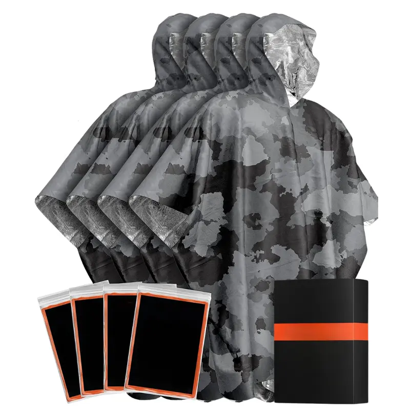 4er-Pack Regenponcho mit reflektierender Mylar-Auskleidung für den Einsatz zu jeder Jahreszeit
