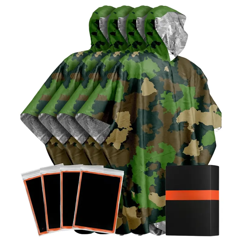 4er-Pack Regenponcho mit reflektierender Mylar-Auskleidung für den Einsatz zu jeder Jahreszeit