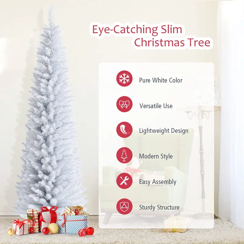 5 ft / 6 ft / 7 ft schlanke weiße Kunstweihnachtsbaum-Pinselbaum