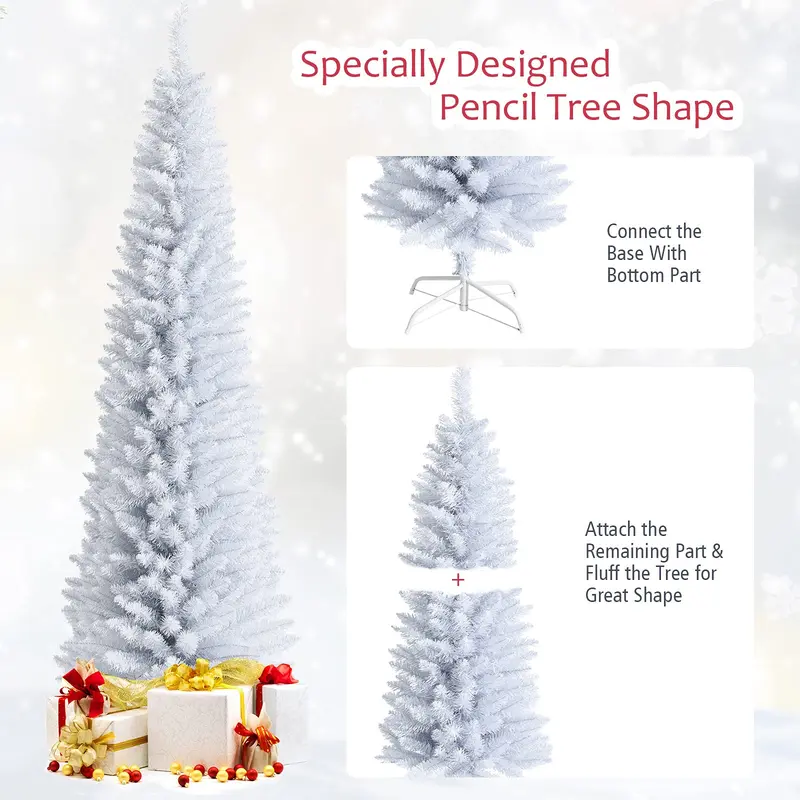5 ft / 6 ft / 7 ft schlanke weiße Kunstweihnachtsbaum-Pinselbaum