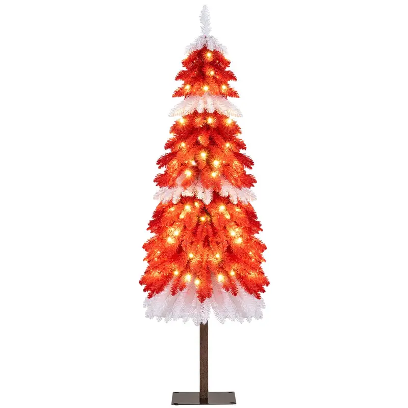 5-Fuß-künstlicher Weihnachtsbaum mit Vorverkabelung – Weihnachtsbäume mit 301 roten und weißen Zweigspitzen