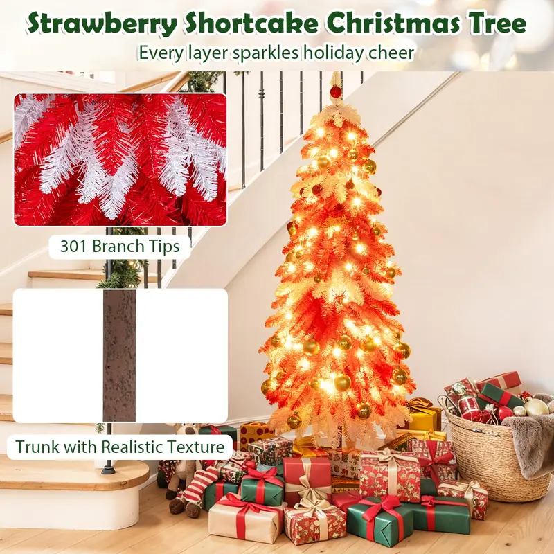 5-Fuß-künstlicher Weihnachtsbaum mit Vorverkabelung – Weihnachtsbäume mit 301 roten und weißen Zweigspitzen 2