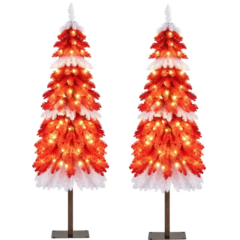5-Fuß-künstlicher Weihnachtsbaum mit Vorverkabelung – Weihnachtsbäume mit 301 roten und weißen Zweigspitzen