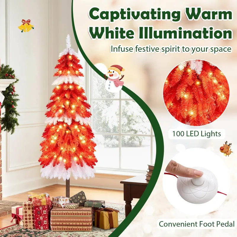5-Fuß-künstlicher Weihnachtsbaum mit Vorverkabelung – Weihnachtsbäume mit 301 roten und weißen Zweigspitzen