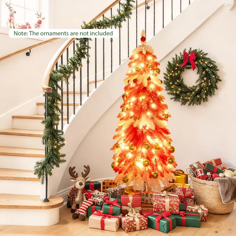 5-Fuß-künstlicher Weihnachtsbaum mit Vorverkabelung – Weihnachtsbäume mit 301 roten und weißen Zweigspitzen