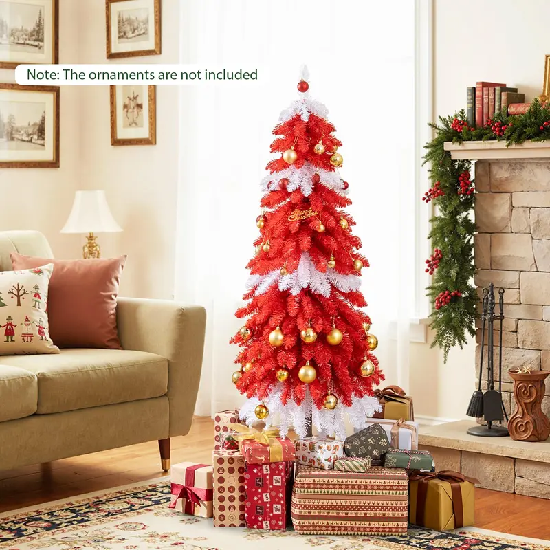 5-Fuß-künstlicher Weihnachtsbaum mit Vorverkabelung – Weihnachtsbäume mit 301 roten und weißen Zweigspitzen