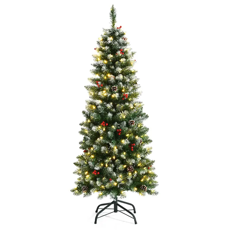 5-Fuß-vorgefertigter Bleistift-Weihnachtsbaum mit Beleuchtung, künstlicher verschneiter Weihnachtsbaum mit Klappgelenken
