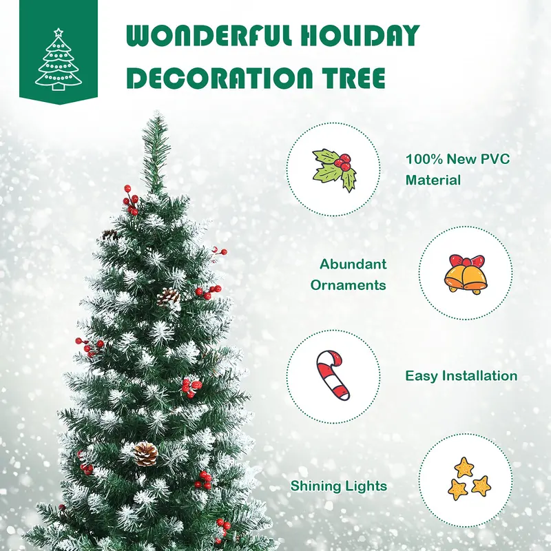 5-Fuß-vorgefertigter Bleistift-Weihnachtsbaum mit Beleuchtung, künstlicher verschneiter Weihnachtsbaum mit Klappgelenken