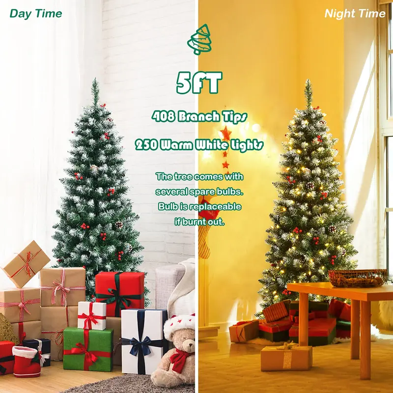 5-Fuß-vorgefertigter Bleistift-Weihnachtsbaum mit Beleuchtung, künstlicher verschneiter Weihnachtsbaum mit Klappgelenken
