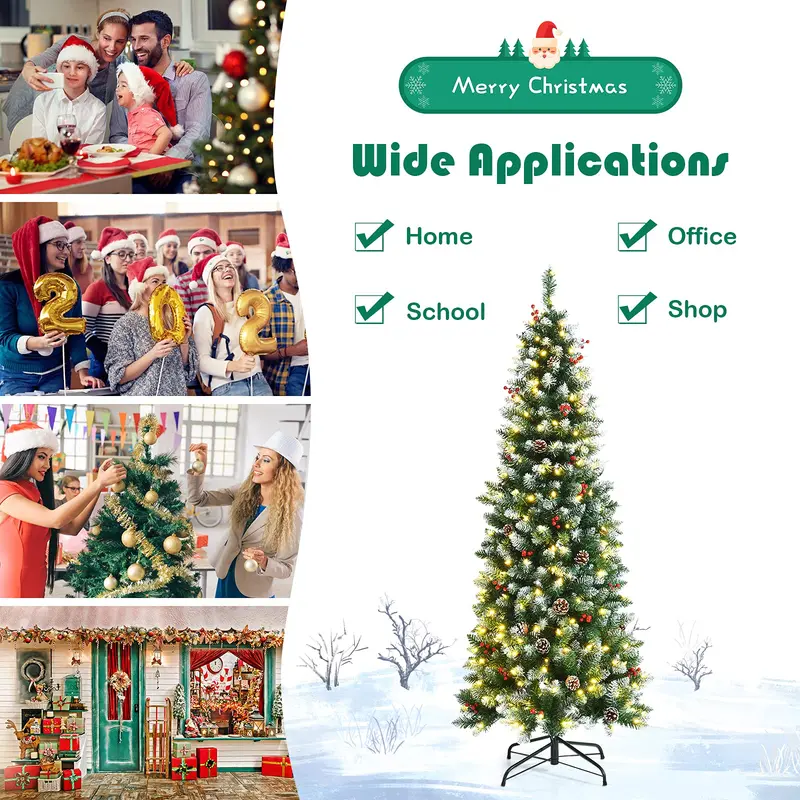 5-Fuß-vorgefertigter Bleistift-Weihnachtsbaum mit Beleuchtung, künstlicher verschneiter Weihnachtsbaum mit Klappgelenken