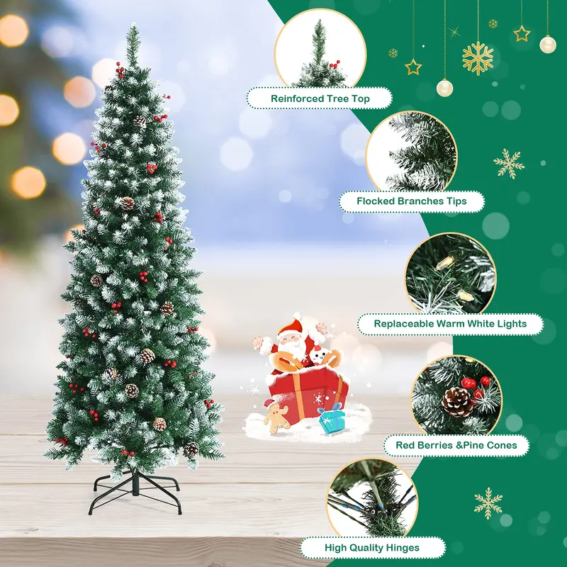 5-Fuß-vorgefertigter Bleistift-Weihnachtsbaum mit Beleuchtung, künstlicher verschneiter Weihnachtsbaum mit Klappgelenken