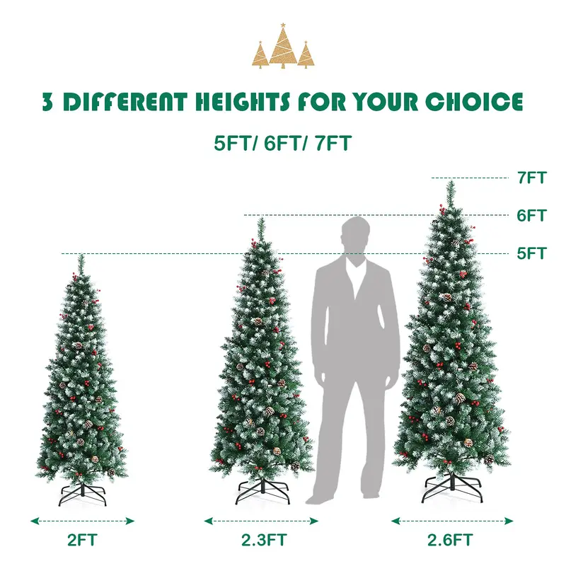 5-Fuß-vorgefertigter Bleistift-Weihnachtsbaum mit Beleuchtung, künstlicher verschneiter Weihnachtsbaum mit Klappgelenken