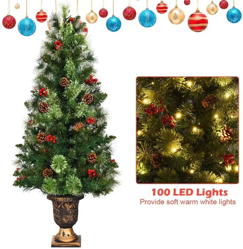 5-Fuß-Weihnachtsbaum mit Vorverkabelung – künstlicher Tischbaum für den Eingangsbereich mit 100 LED-Leuchten