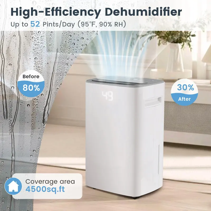 52-Pint-Entfeuchter für Keller, tragbarer Entfeuchter für bis zu 4500 Quadratfuß mit automatischer und manueller Entwässerung 2