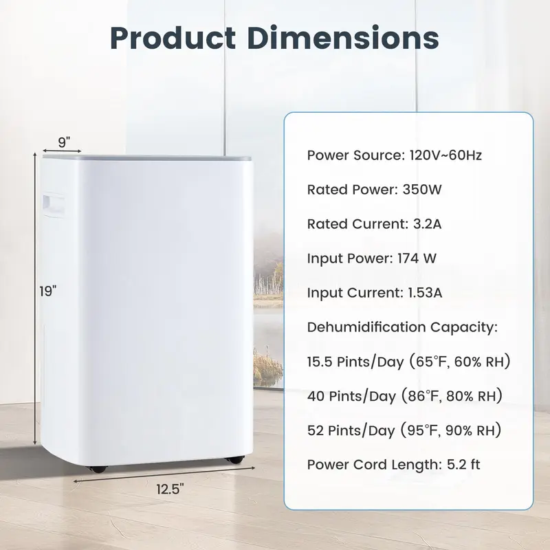 52-Pint-Entfeuchter für Keller, tragbarer Entfeuchter für bis zu 4500 Quadratfuß mit automatischer und manueller Entwässerung