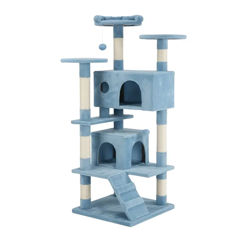 54-Zoll-Katzenbaum mit Häuschen, Aussichtsplattformen, Kratzsäulen und Leiter