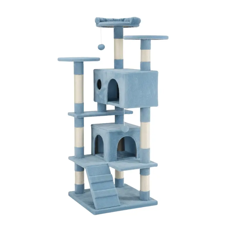 54-Zoll-Katzenbaum mit Häuschen, Aussichtsplattformen, Kratzsäulen und Leiter