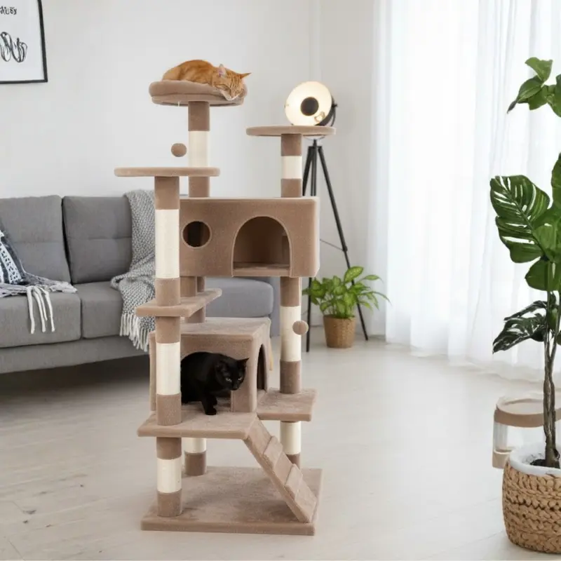 54-Zoll-Katzenbaum mit Häuschen, Aussichtsplattformen, Kratzsäulen und Leiter