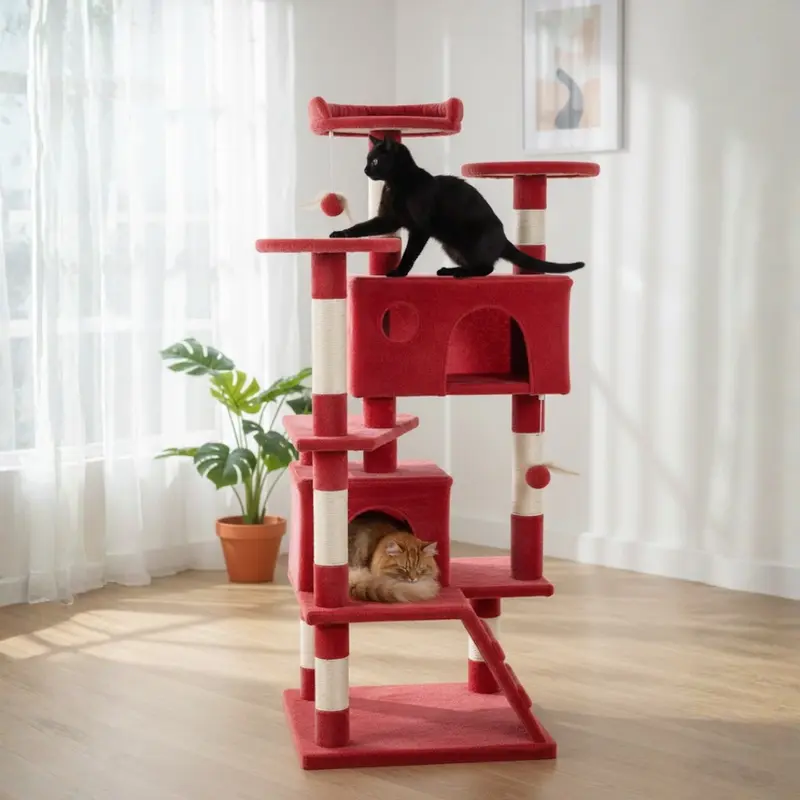 54-Zoll-Katzenbaum mit Kabinen, Plattformen, Kratzsäulen und Leiter