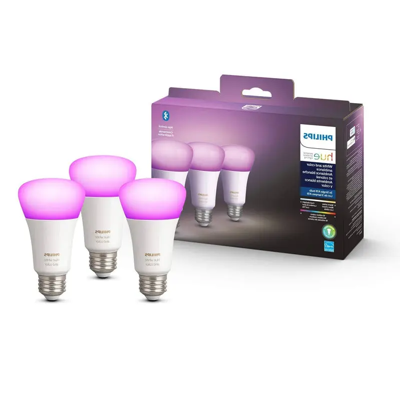 562785 Philips Hue White & Color Ambiance A19 Bluetooth-LED-Smart-Leuchtmittel, 3er-Pack