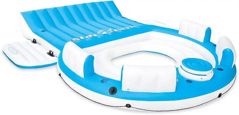 56299EP 145 x 125 x 20 Inch Splash N Chill Inflatable Lake and Pool Relaxation Island Lounger Seat for up to 7 Adults, Blue and White 2