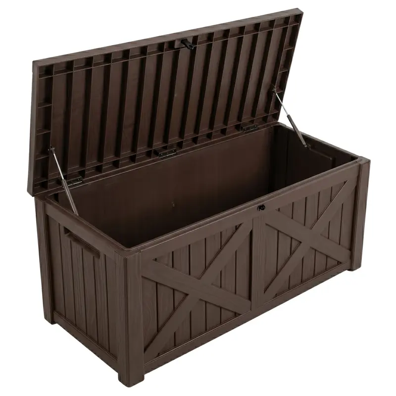 567,8-L-Resin-Sitzbank-Aufbewahrungsbox mit Verschlussdeckel und X-Frontplatte