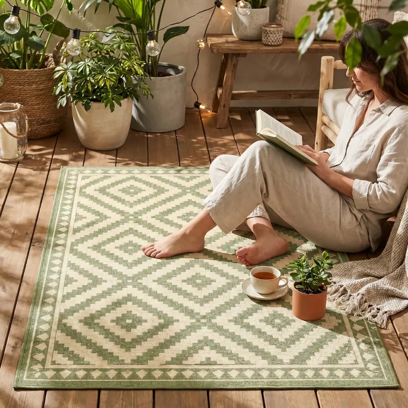 5x8 ft umkehrbarer Outdoor-Teppich aus Polypropylen für Terrasse, Veranda und Balkon