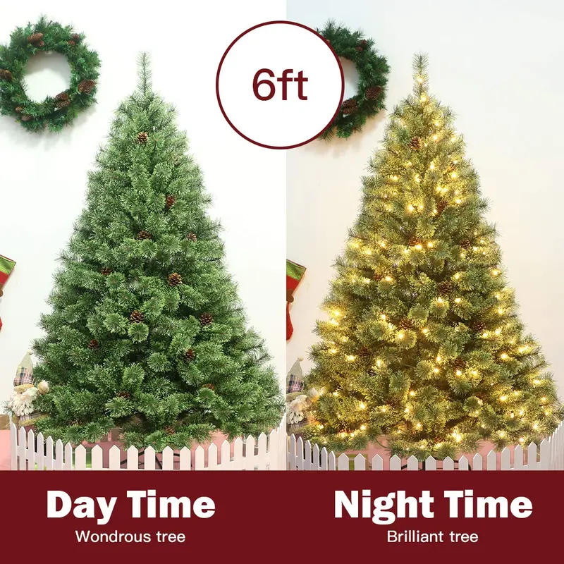6-Fuß-vorgefertigter Weihnachtsbaum mit Beleuchtung, blütenförmiger Klappweihnachtsbaum