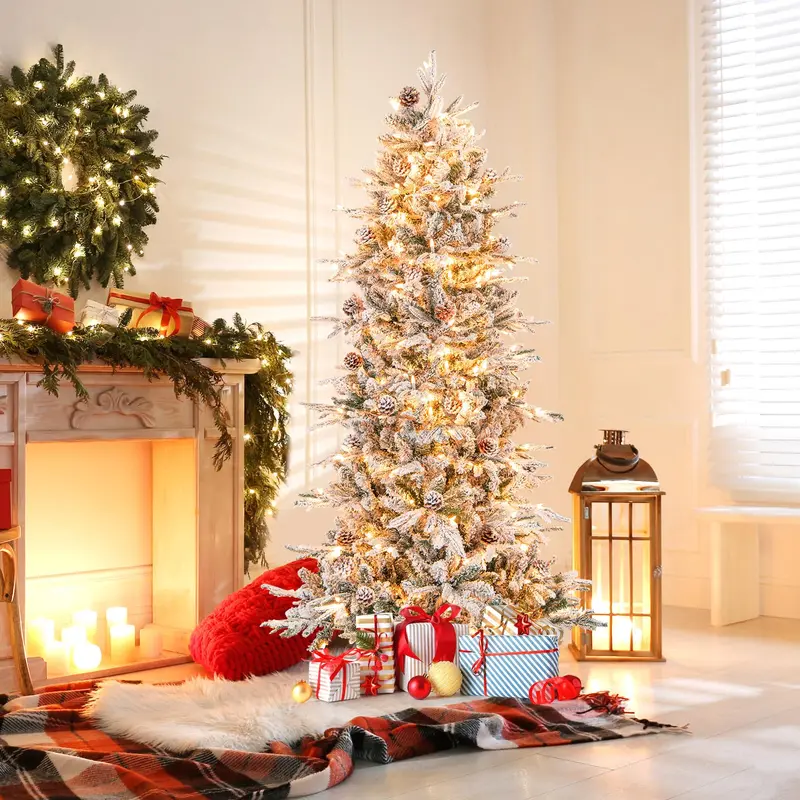 6-Fuß-vorgelichteter, schneebedeckter Kunst-Weihnachtsbaum mit 210 warmweißen Glühlampen und Klappgelenken 2