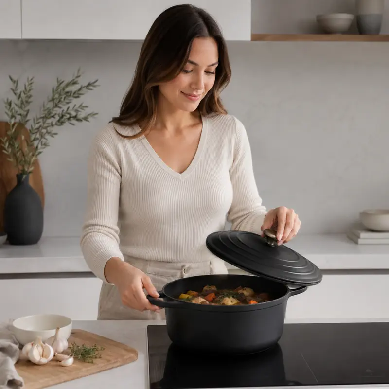 6,4-Quart-Schmorpfanne aus emailliertem Gusseisen mit Deckel für das Backofenkochen